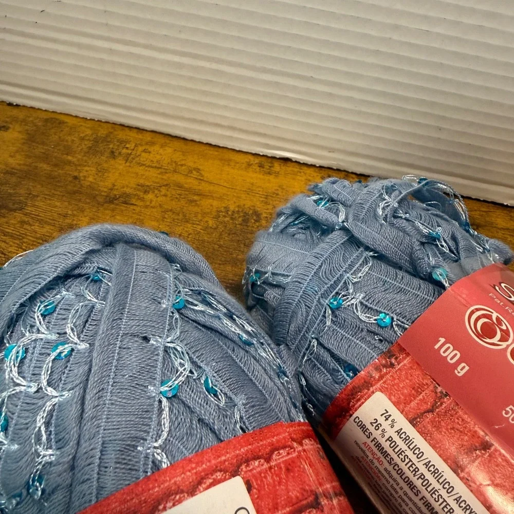 Circulo Sensual‎ Paete Yarn Blue Sequin 2 Skeins Knitting Crochet Bling Sparkle